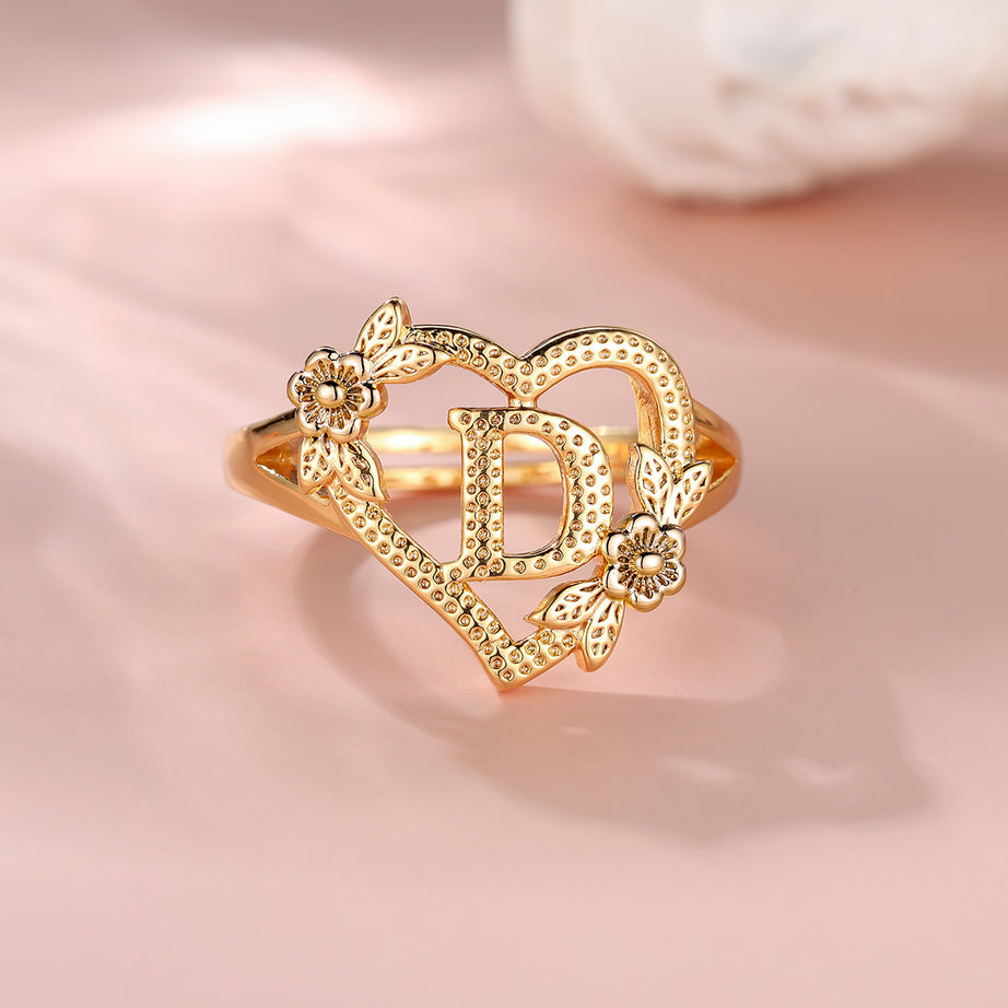 Creative Design Rose Two-tone 26 Letters Sweet Open Ring