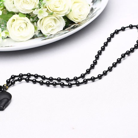 Obsidian Wealth Elephant Pendant Necklace – ShreeBliss