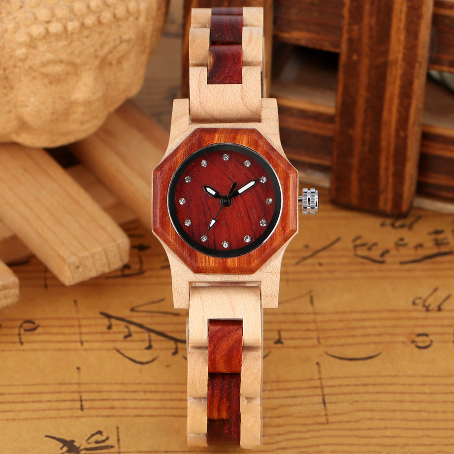 Diamond Octagon Face Wooden Bracelet Watch - ShreeBliss