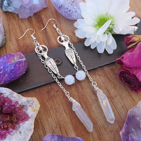 Moonstone And Angel Halo Quartz Wrap Earrings – ShreeBliss