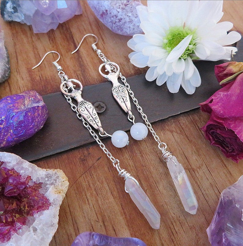 Moonstone And Angel Halo Quartz Wrap Earrings – ShreeBliss