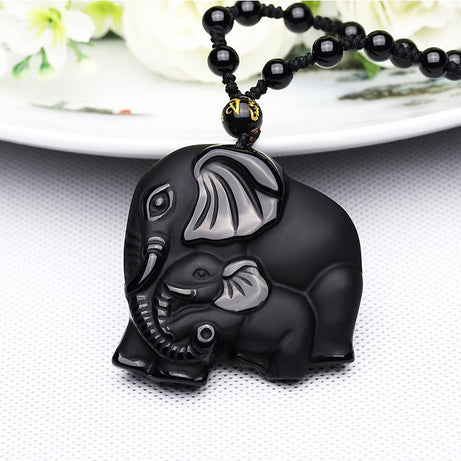 Obsidian Wealth Elephant Pendant Necklace – ShreeBliss