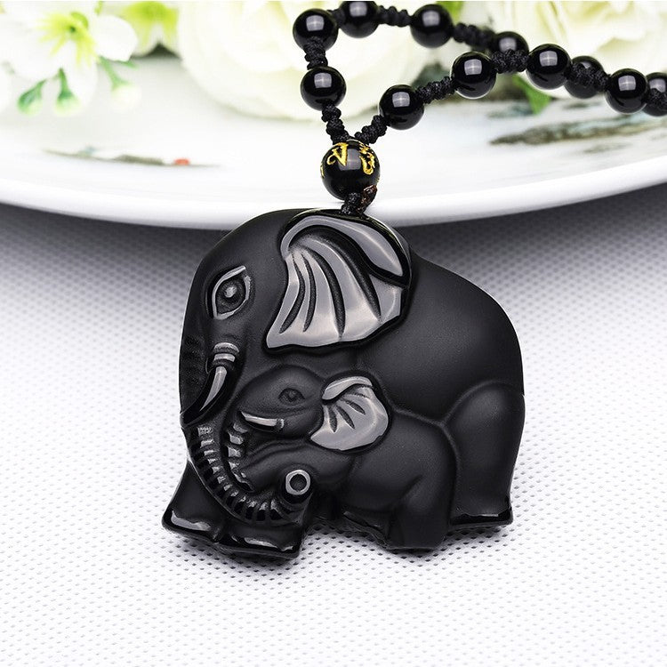 Obsidian Wealth Elephant Pendant Necklace – ShreeBliss