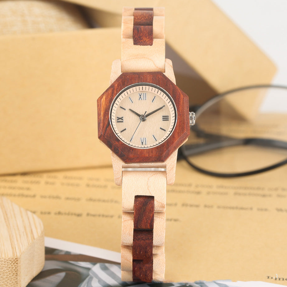 Diamond Octagon Face Wooden Bracelet Watch - ShreeBliss