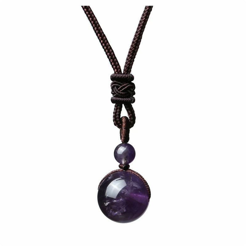 Fashion 16mm Natural Obsidian Pendant Amethyst Necklace For Men And Women - ShreeBliss