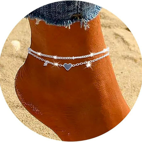 Fashion Heart-shaped Zircon Anklet Women's Waterproof Simple Heart-shaped - ShreeBliss