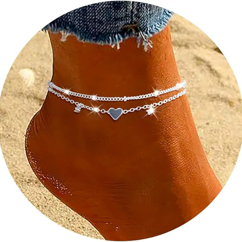 Fashion Heart-shaped Zircon Anklet Women's Waterproof Simple Heart-shaped - ShreeBliss