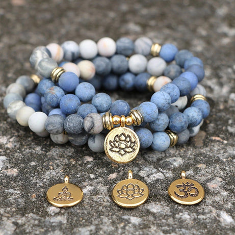 Amazing Stone Tiger Eye Stone Bracelet Necklace 108 Buddha Beads Lotus Bracelet - ShreeBliss