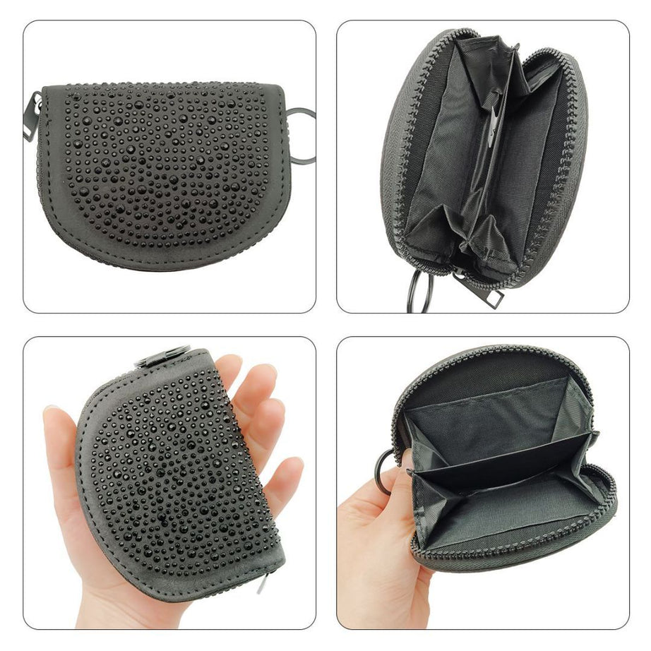 Hot Diamond Pouch Curved Black Wallet - ShreeBliss