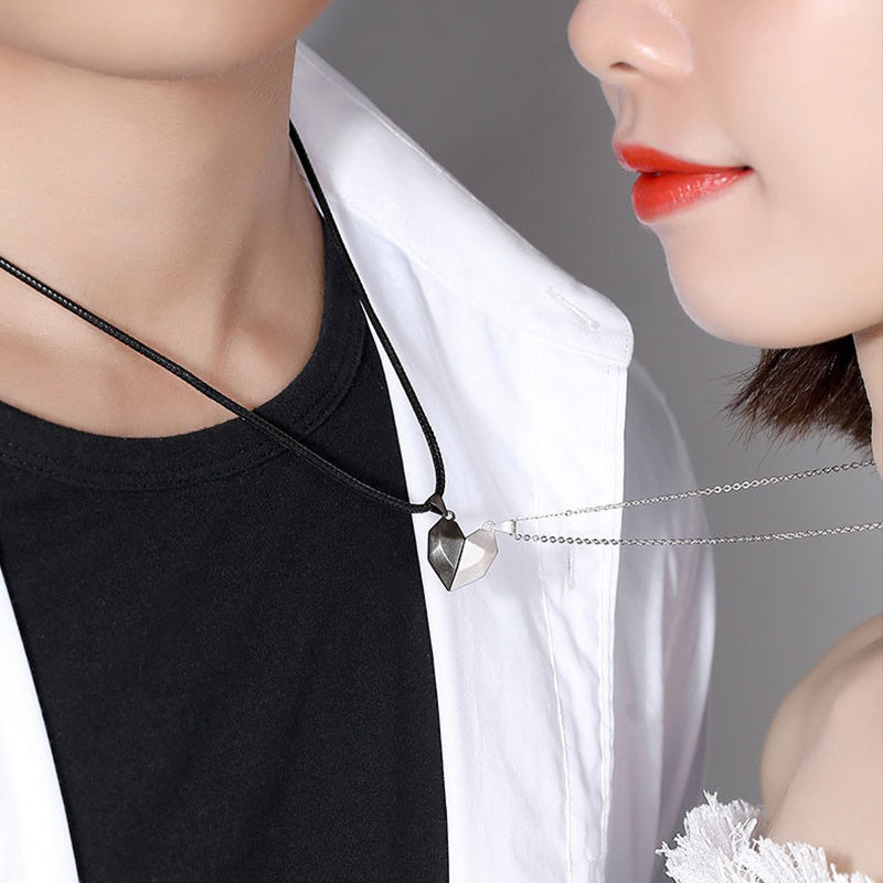 Minimalist Heart Pendant Couple Necklace - Magnetic Friendship Jewelry - ShreeBliss