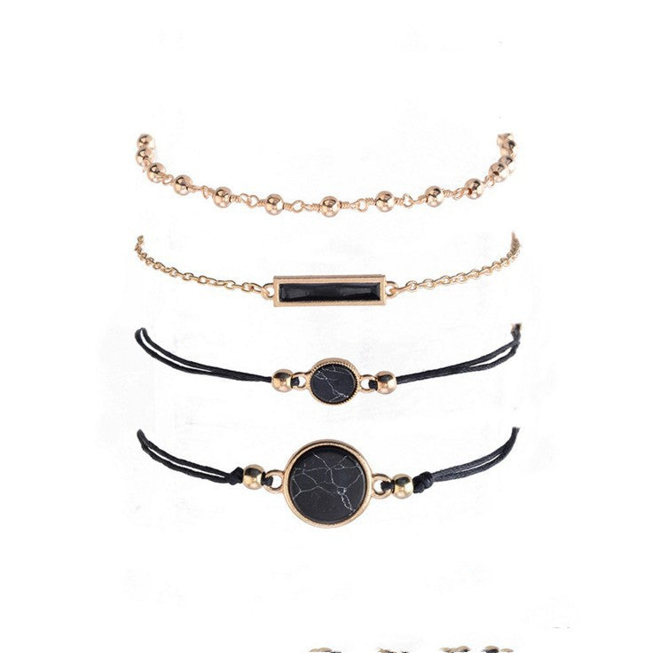 Black Turquoise Pattern Bracelet Handmade Chain Black Square