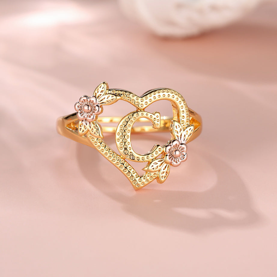 Creative Design Rose Two-tone 26 Letters Sweet Open Ring