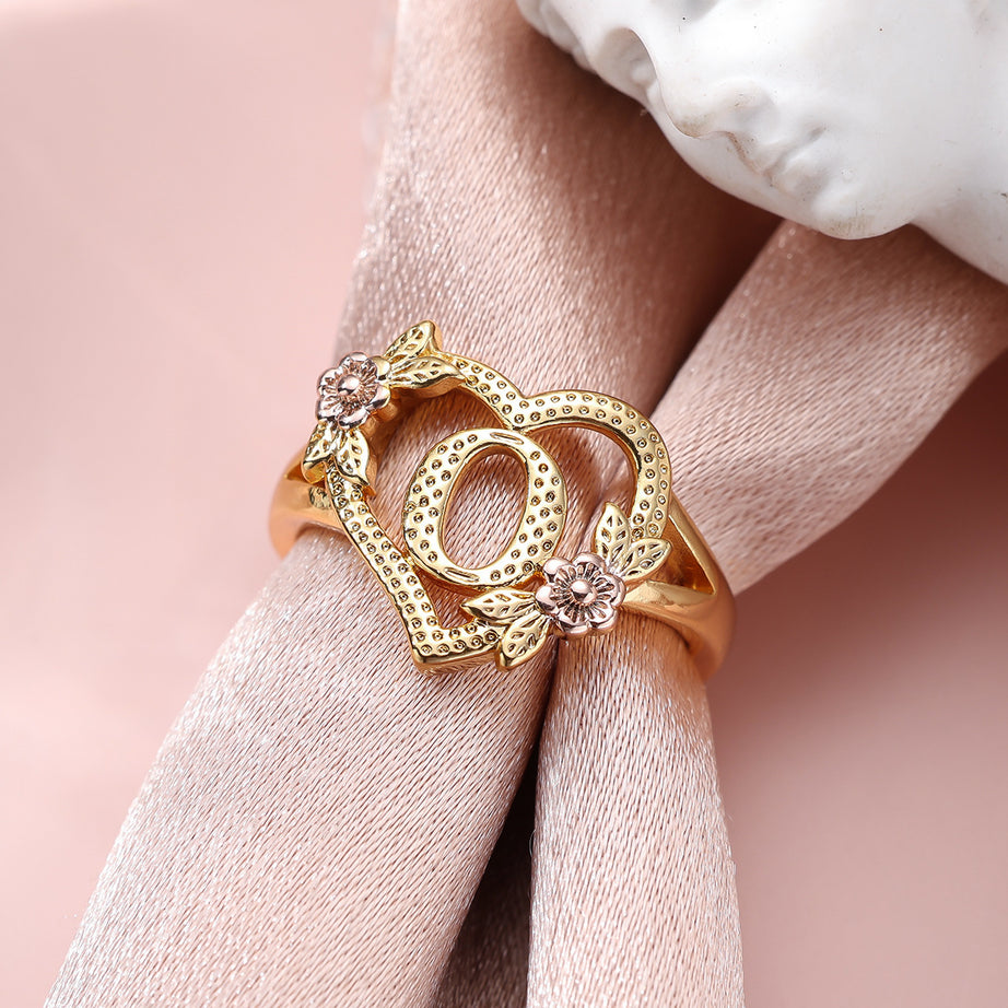 Creative Design Rose Two-tone 26 Letters Sweet Open Ring