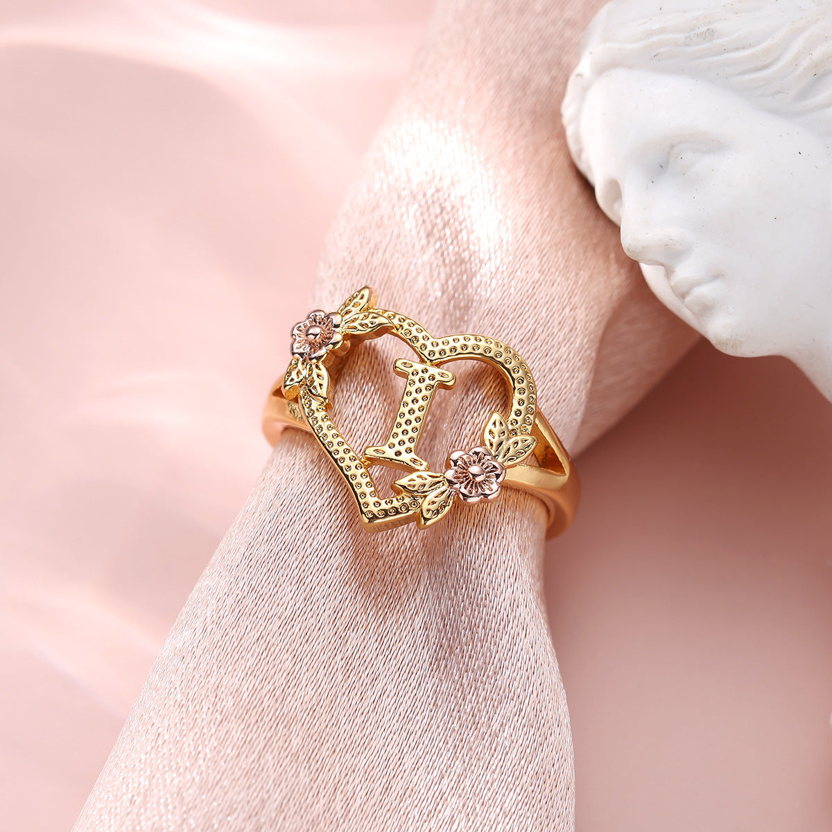 Creative Design Rose Two-tone 26 Letters Sweet Open Ring