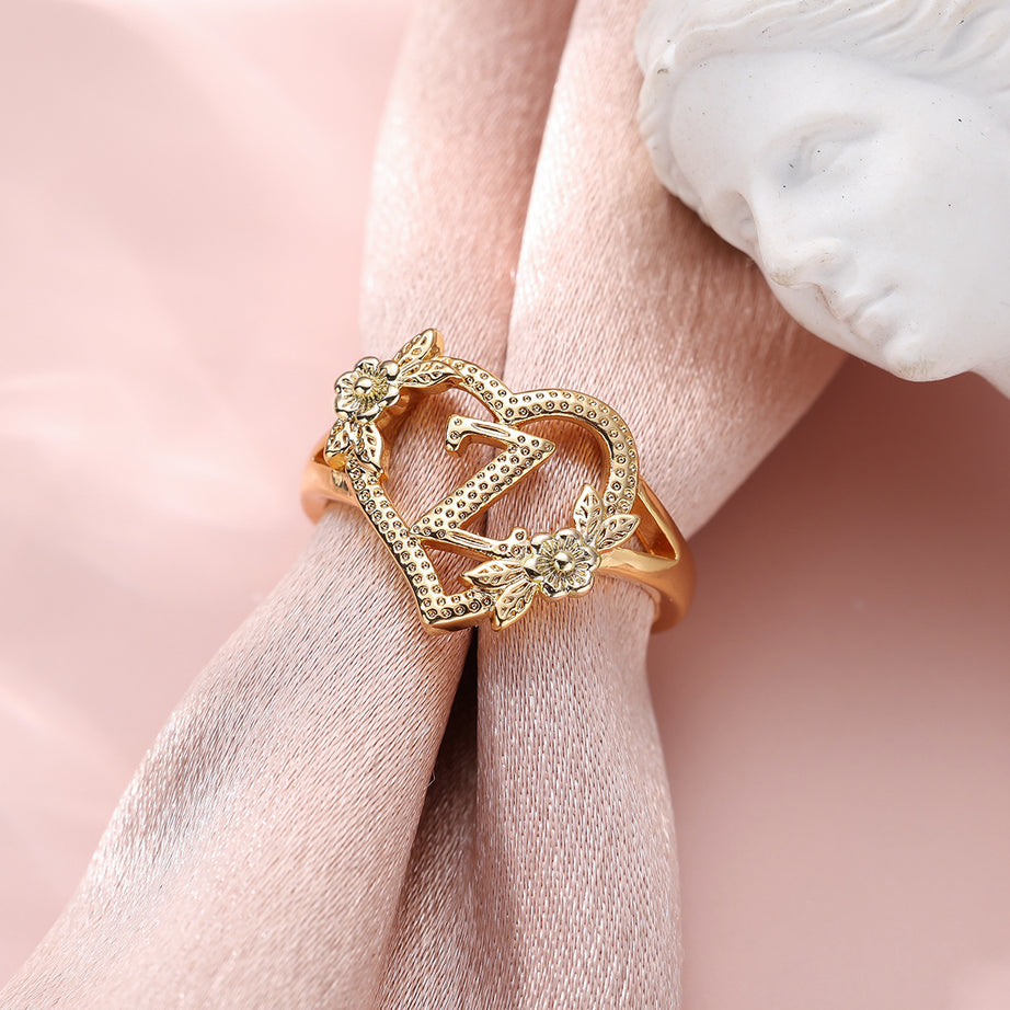 Creative Design Rose Two-tone 26 Letters Sweet Open Ring