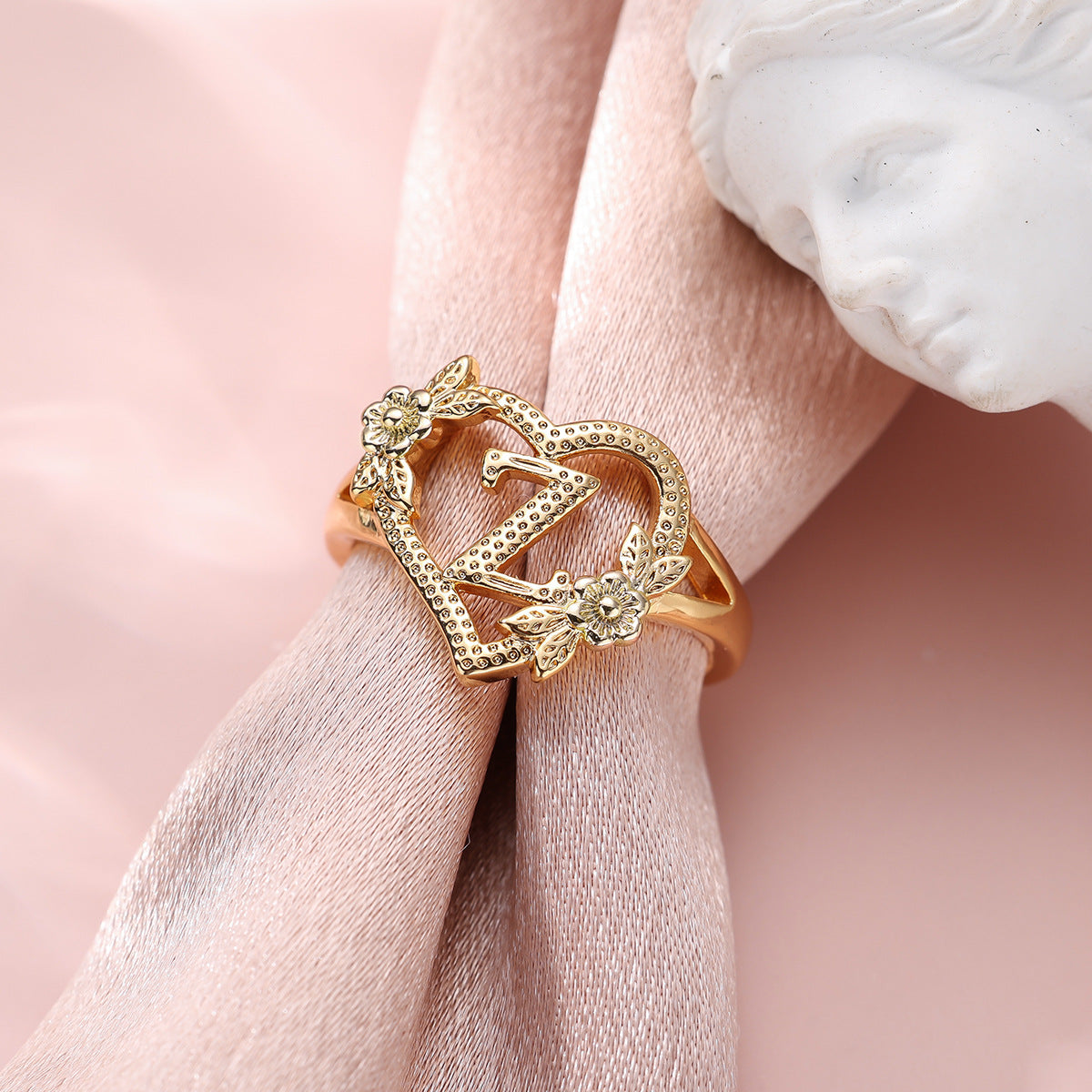 Creative Design Rose Two-tone 26 Letters Sweet Open Ring