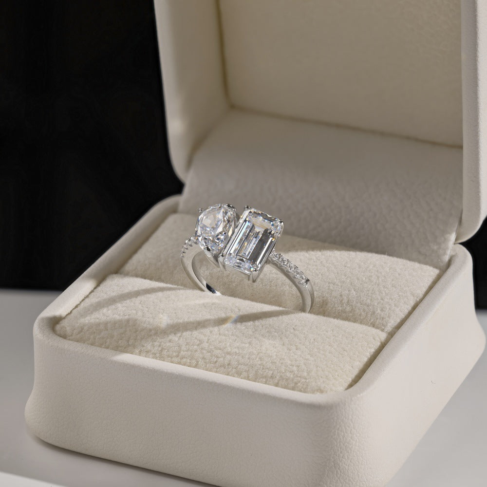 S925 Sterling Silver Ring Female Double Raw Stone Water Drop Geometry – ShreeBliss