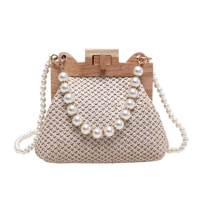 Women's Straw Pearl Chain Shoulder Bag – ShreeBliss
