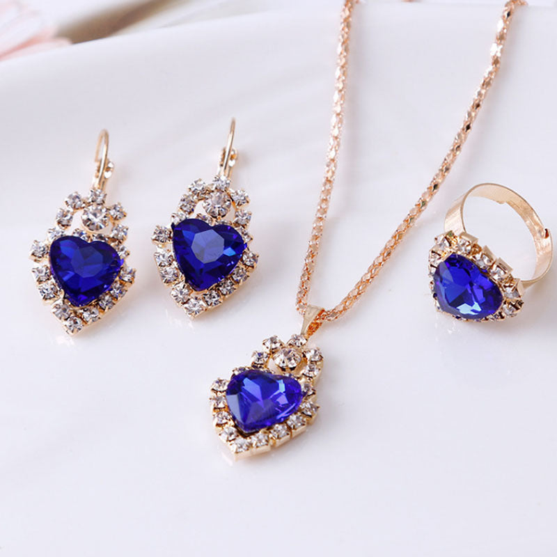 Water drop rhinestone necklace earrings ring set - ShreeBliss