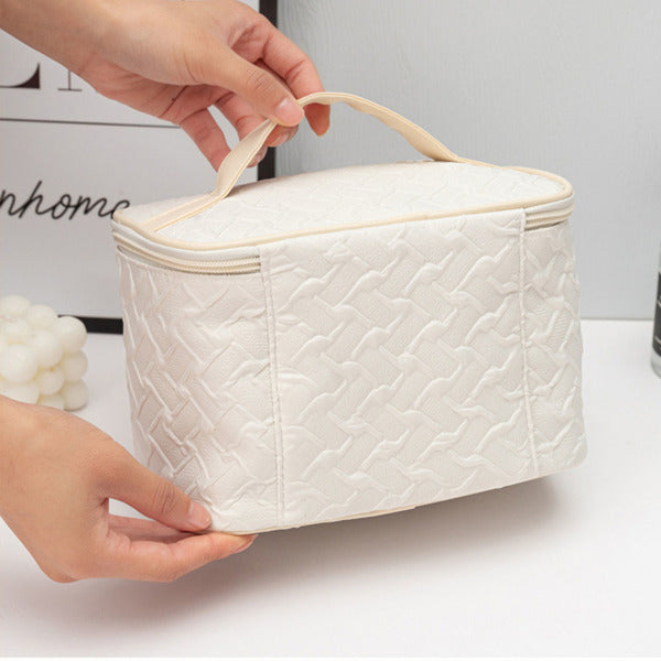 White Large Capacity Portable Travel Makeup Bag - Spacious & Stylish Organizer - ShreeBliss