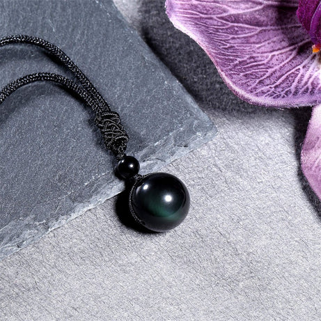 Fashion 16mm Natural Obsidian Pendant Amethyst Necklace For Men And Women - ShreeBliss