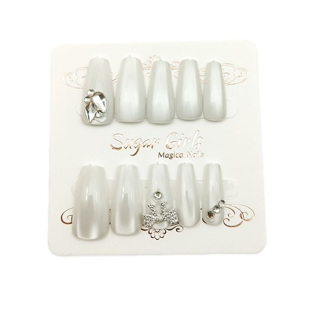 Silver Collar Inlaid White Nails - ShreeBliss