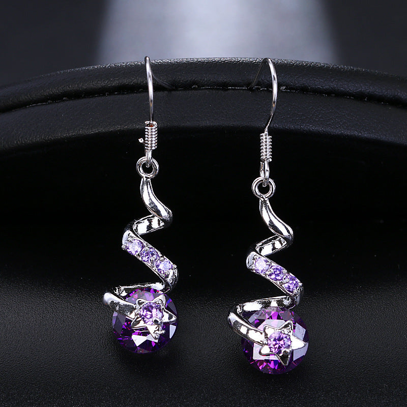 Purple Zircon Spiral Ear Hook Earrings – ShreeBliss