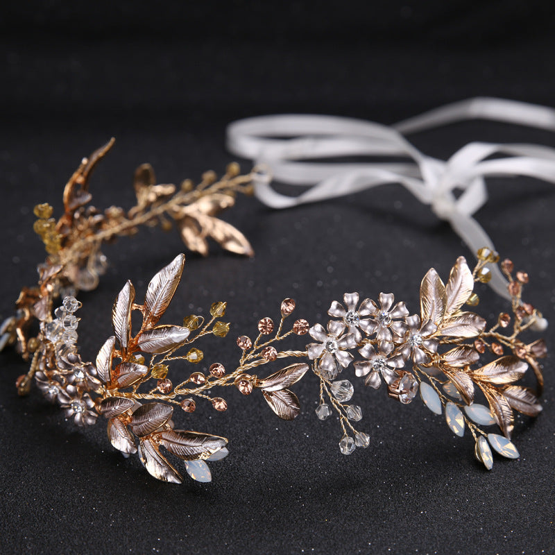Handmade Gold Leaf Bridal Hairband – ShreeBliss