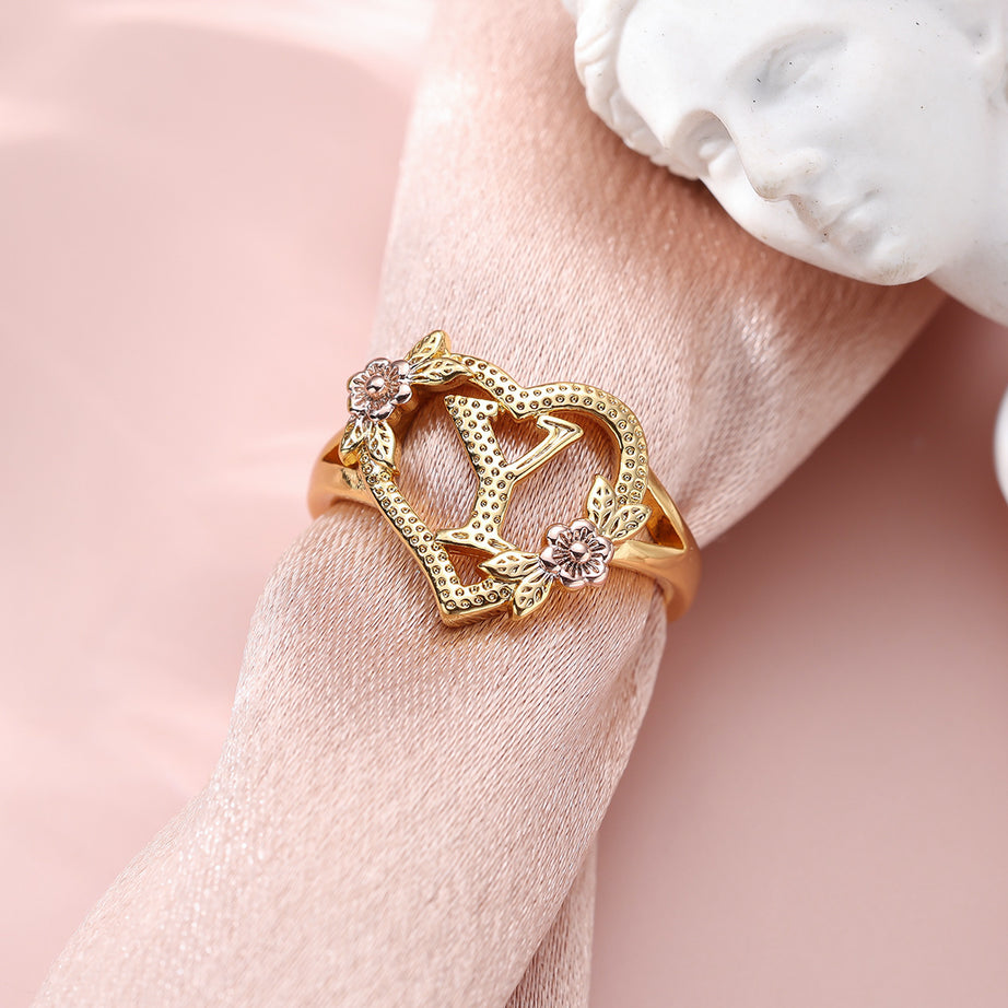 Creative Design Rose Two-tone 26 Letters Sweet Open Ring