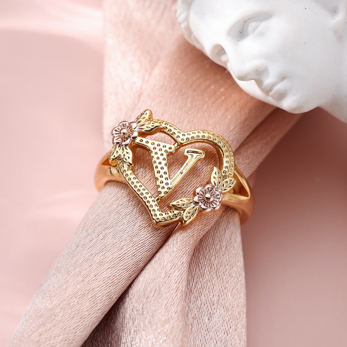 Creative Design Rose Two-tone 26 Letters Sweet Open Ring