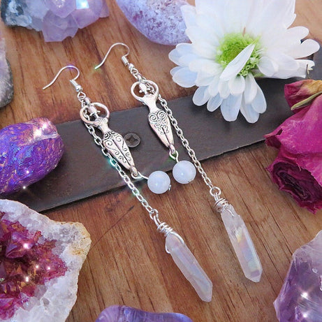 Moonstone And Angel Halo Quartz Wrap Earrings – ShreeBliss
