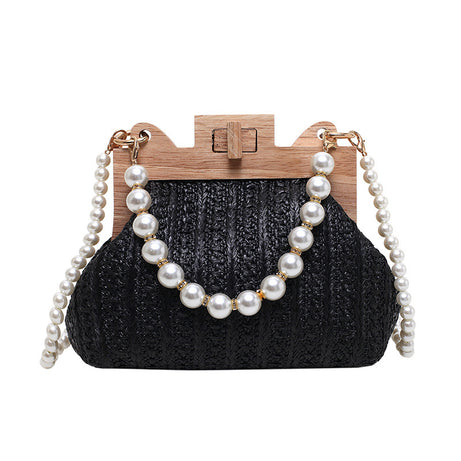Women's Straw Pearl Chain Shoulder Bag – ShreeBliss