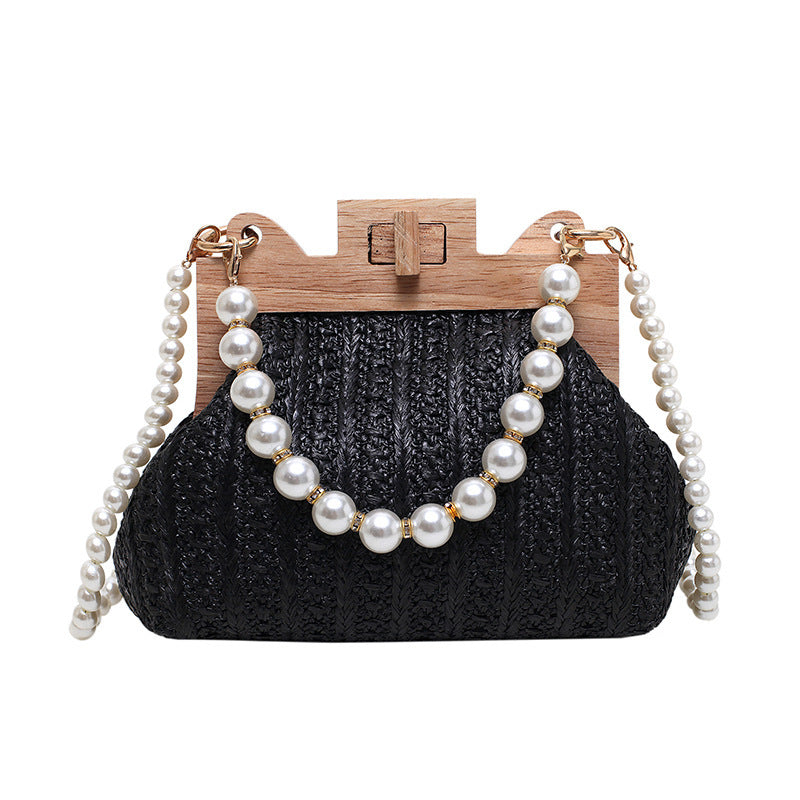 Women's Straw Pearl Chain Shoulder Bag – ShreeBliss