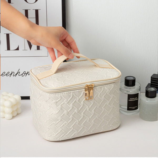 White Large Capacity Portable Travel Makeup Bag - Spacious & Stylish Organizer - ShreeBliss