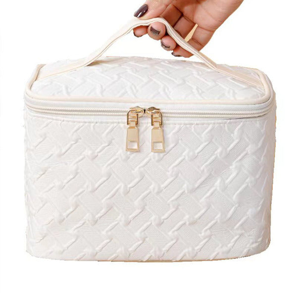 White Large Capacity Portable Travel Makeup Bag - Spacious & Stylish Organizer - ShreeBliss