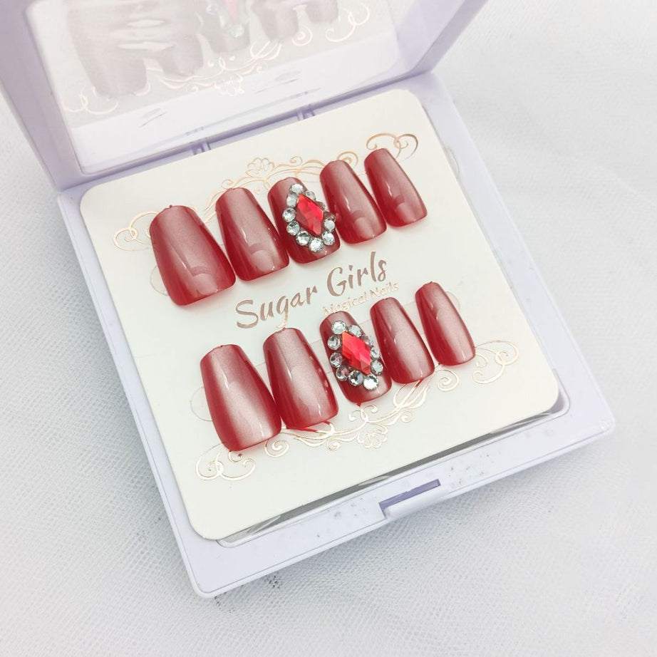 Red Diamonds Nail Art - ShreeBliss