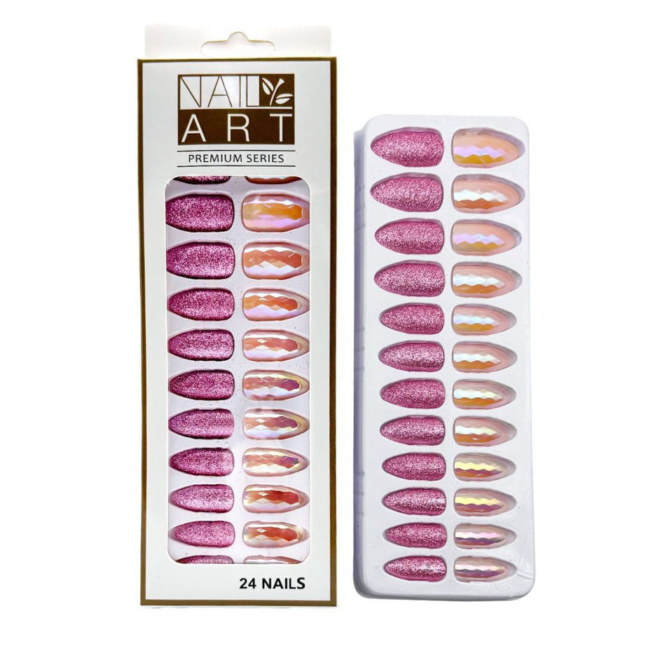 L-3 Sequins Gold Powder Nails (24 Pieces) - ShreeBliss