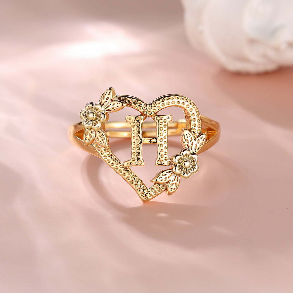 Creative Design Rose Two-tone 26 Letters Sweet Open Ring