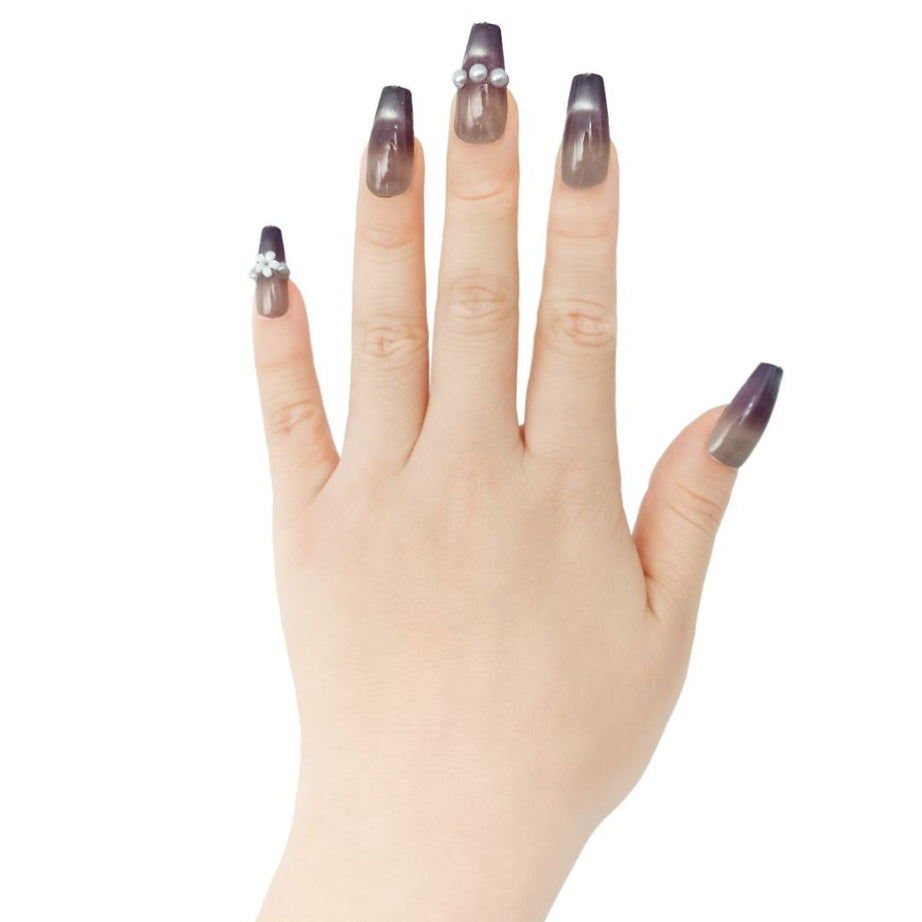 Eggplant Color Pearl & Diamond Nail Set - ShreeBliss