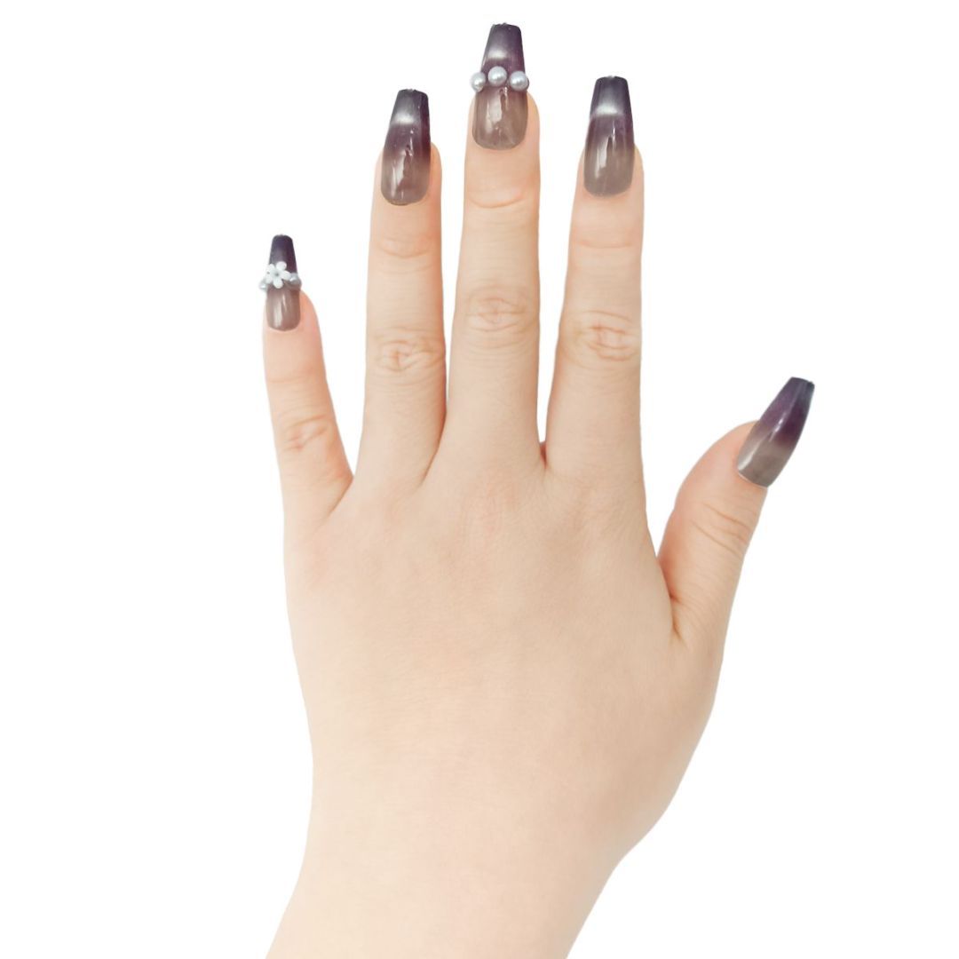 Eggplant Color Pearl & Diamond Nail Set - ShreeBliss