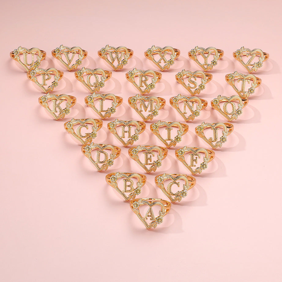 Creative Design Rose Two-tone 26 Letters Sweet Open Ring