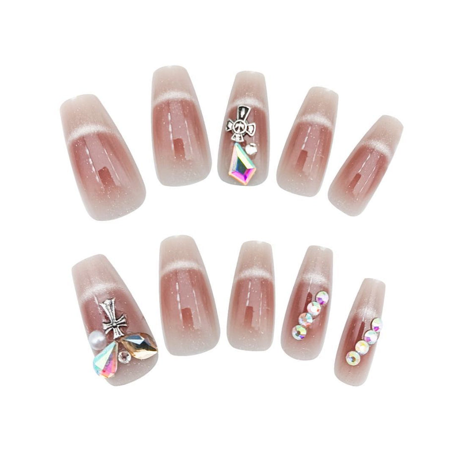 Light Dark Red Cross Armor Nail Art - ShreeBliss