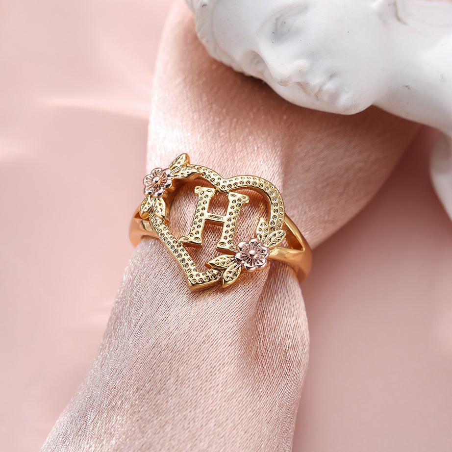 Creative Design Rose Two-tone 26 Letters Sweet Open Ring