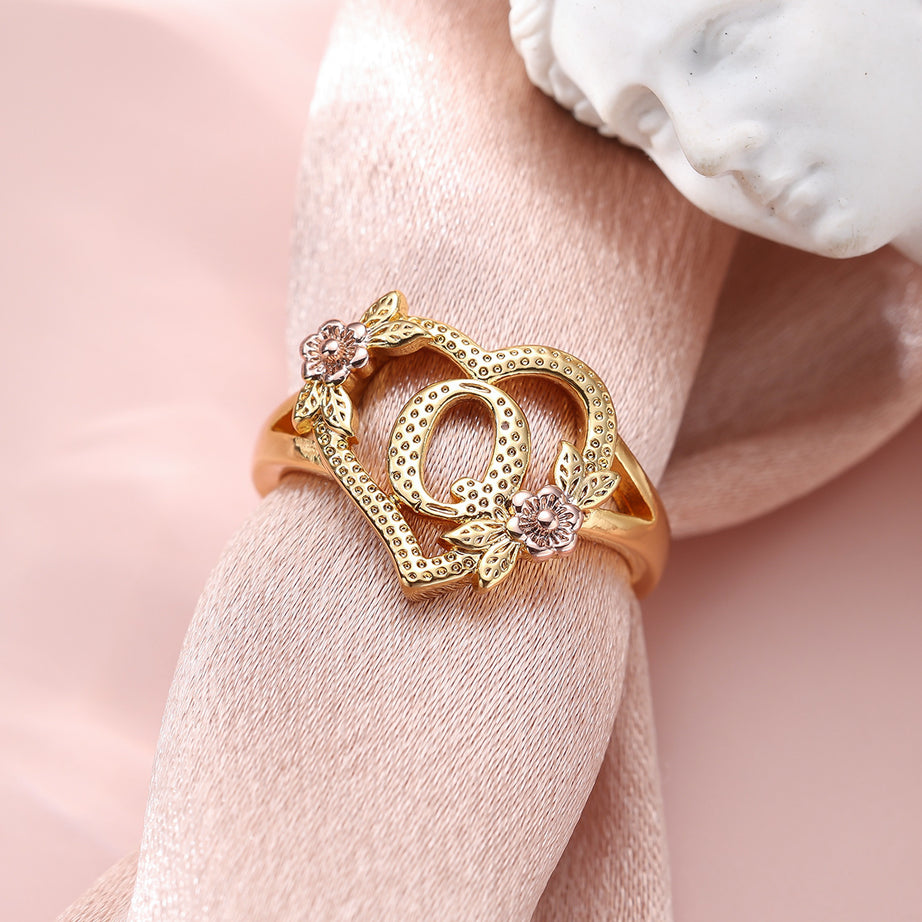 Creative Design Rose Two-tone 26 Letters Sweet Open Ring