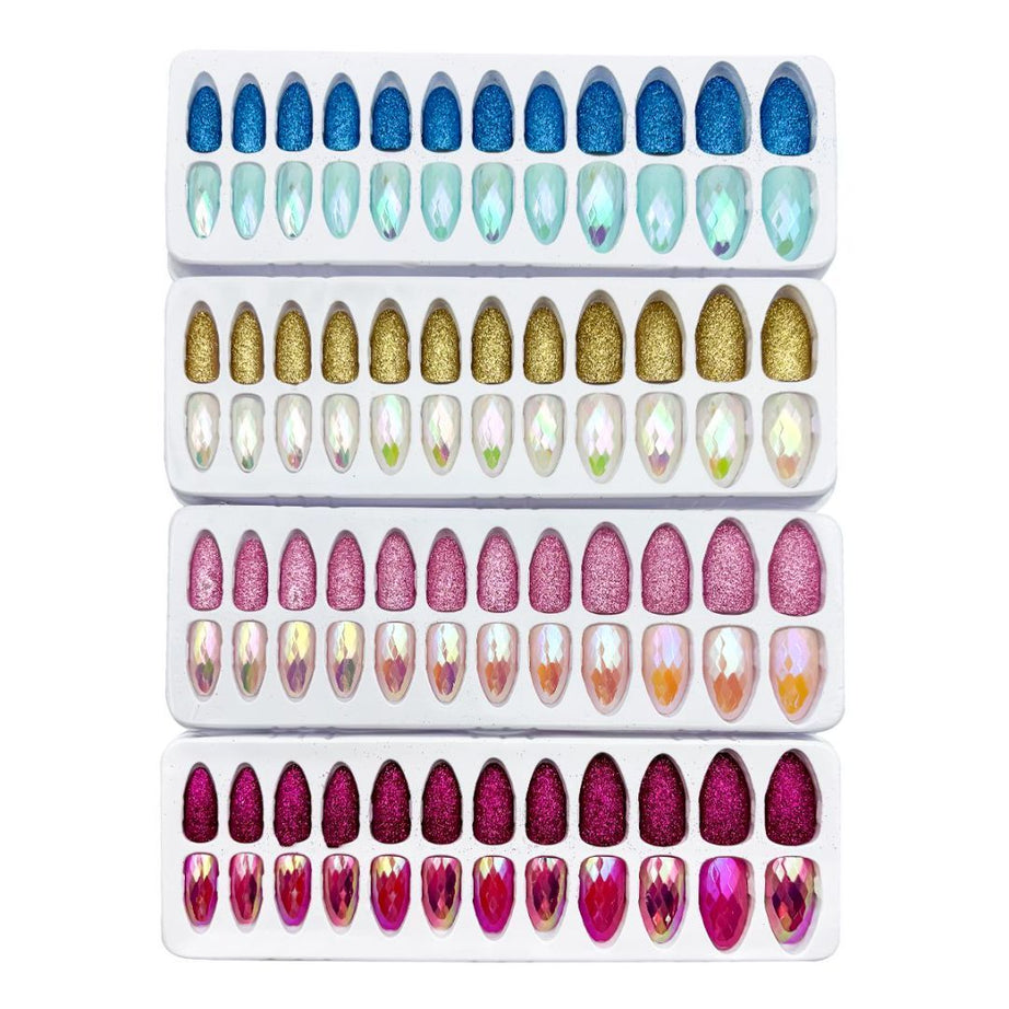 L-3 Sequins Gold Powder Nails (24 Pieces) - ShreeBliss