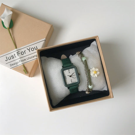 Retro Square Green & White Women’s Watch - ShreeBliss