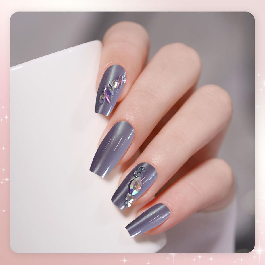 Brownish-Gray Diamond-set Nails - ShreeBliss