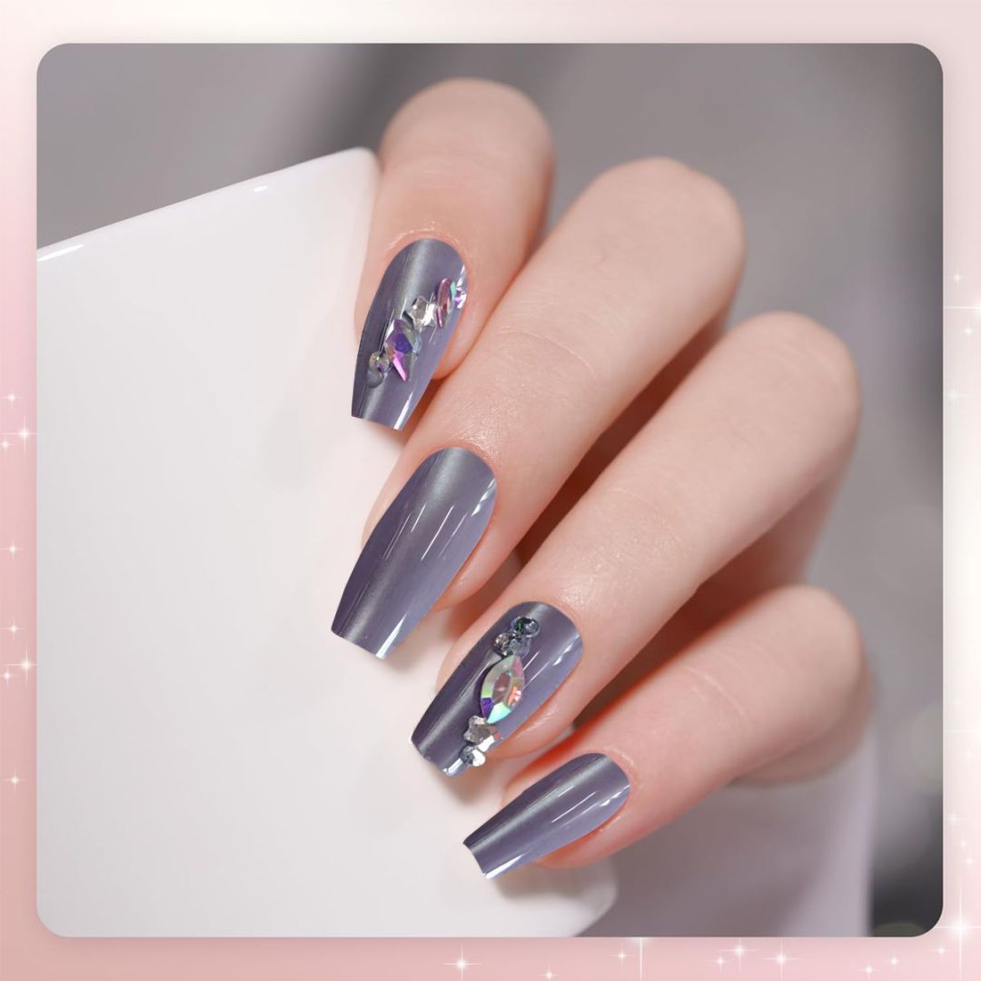 Brownish-Gray Diamond-set Nails - ShreeBliss
