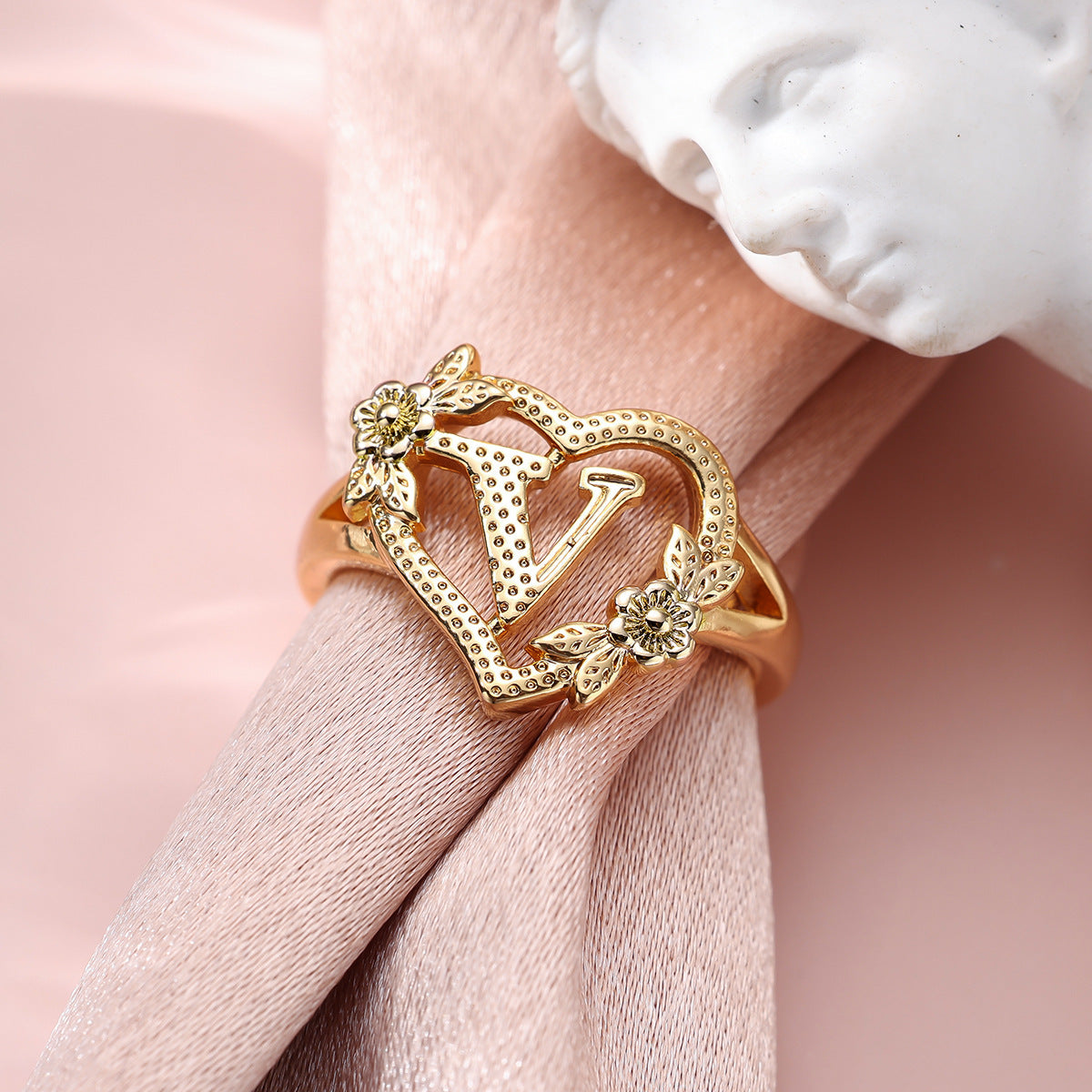 Creative Design Rose Two-tone 26 Letters Sweet Open Ring