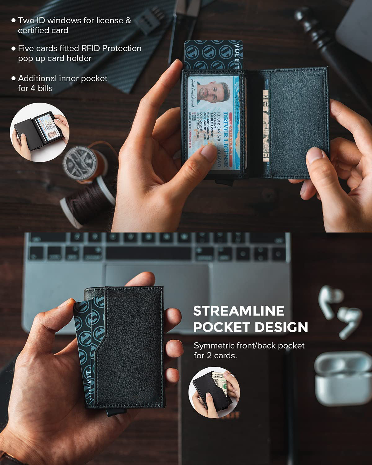 RFID Blocking Leather Credit Card Case with Double ID Window - ShreeBliss